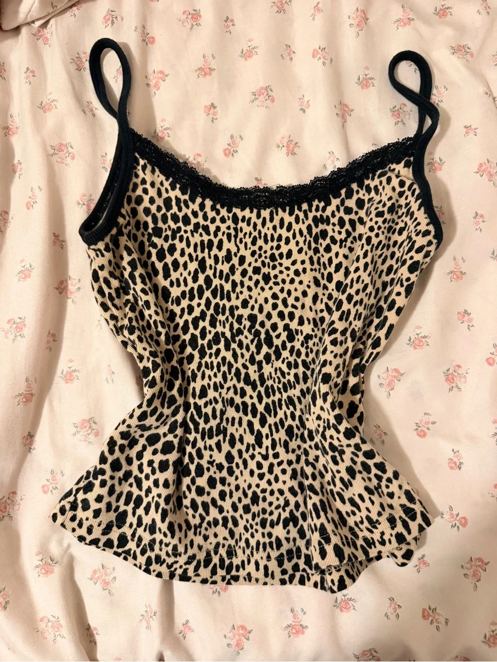 Leopard Print Lace-Trim Cami Tank Top